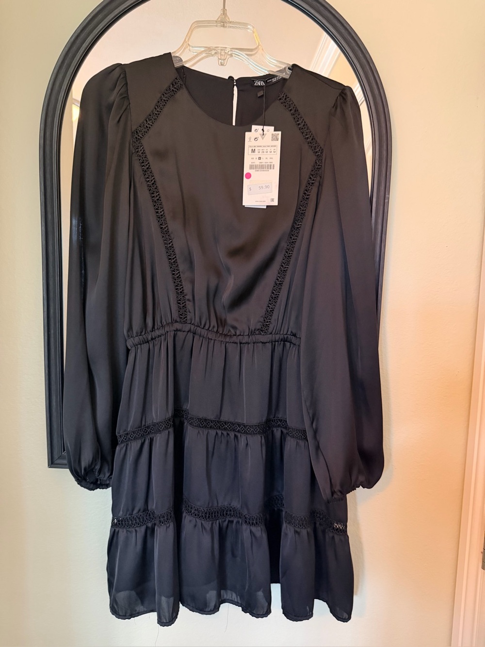 Zara Black Long-Sleeve Tiered Babydoll Dress